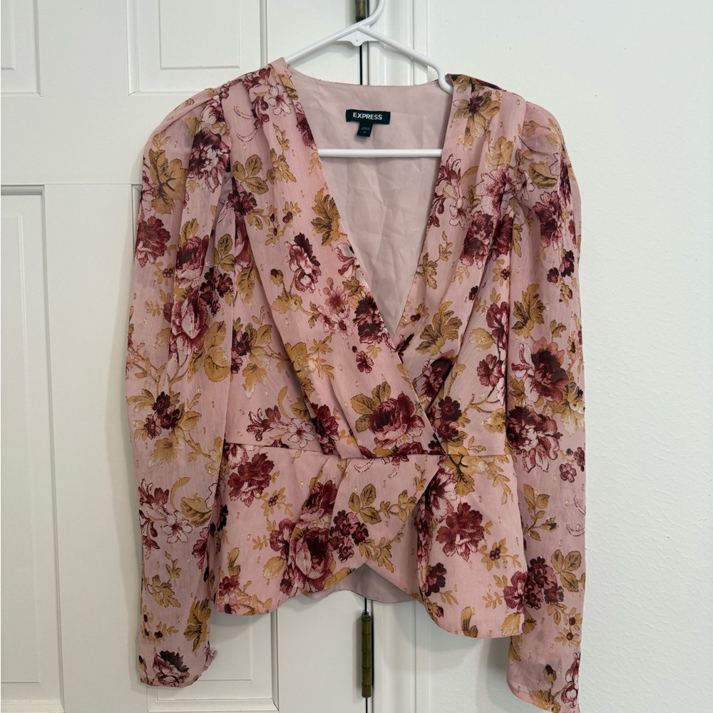 Express Pink Floral Wrap Top